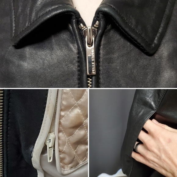 Vintage 90s y2k Wilson's Black Leather Insulated Mid Length Racing Racer Coat Md - Picture 5 of 7